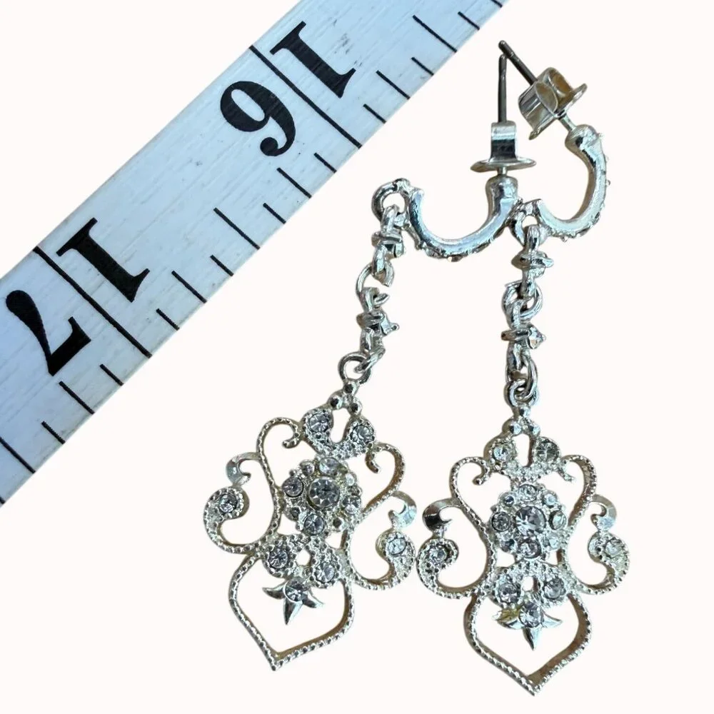 Avon Earrings Dangle Silver Tone Crystal Vintage, Wedding, Prom,‎ Glam,